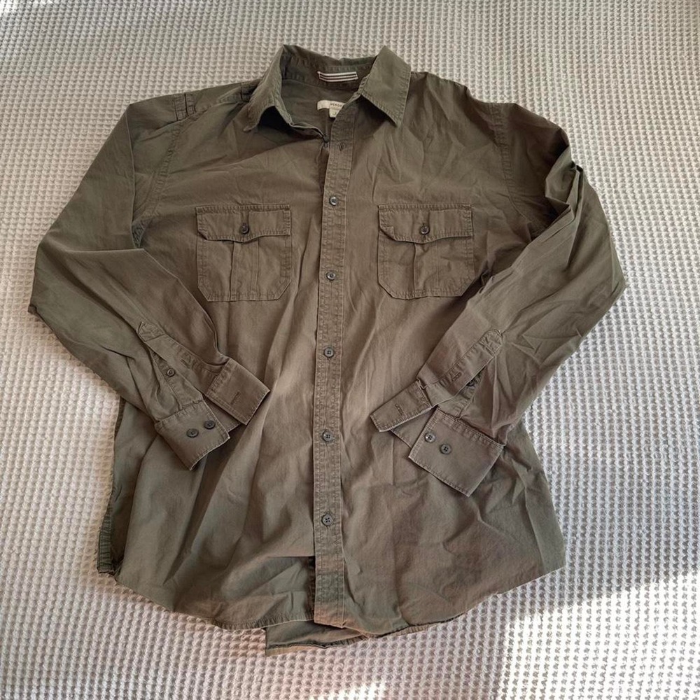 Merona green button up shirt Size L